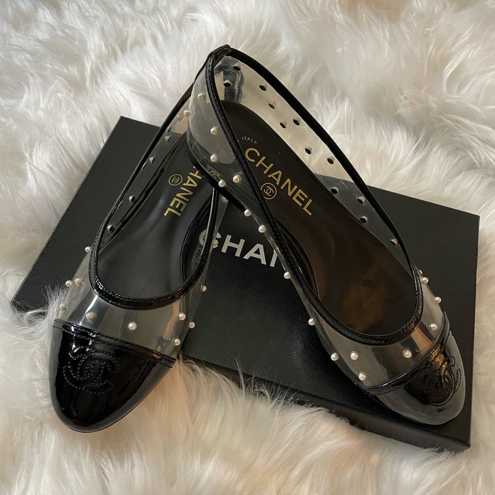 CHANEL PVC Pearl Flat Shoes Sz 7 SOLD OUT!!